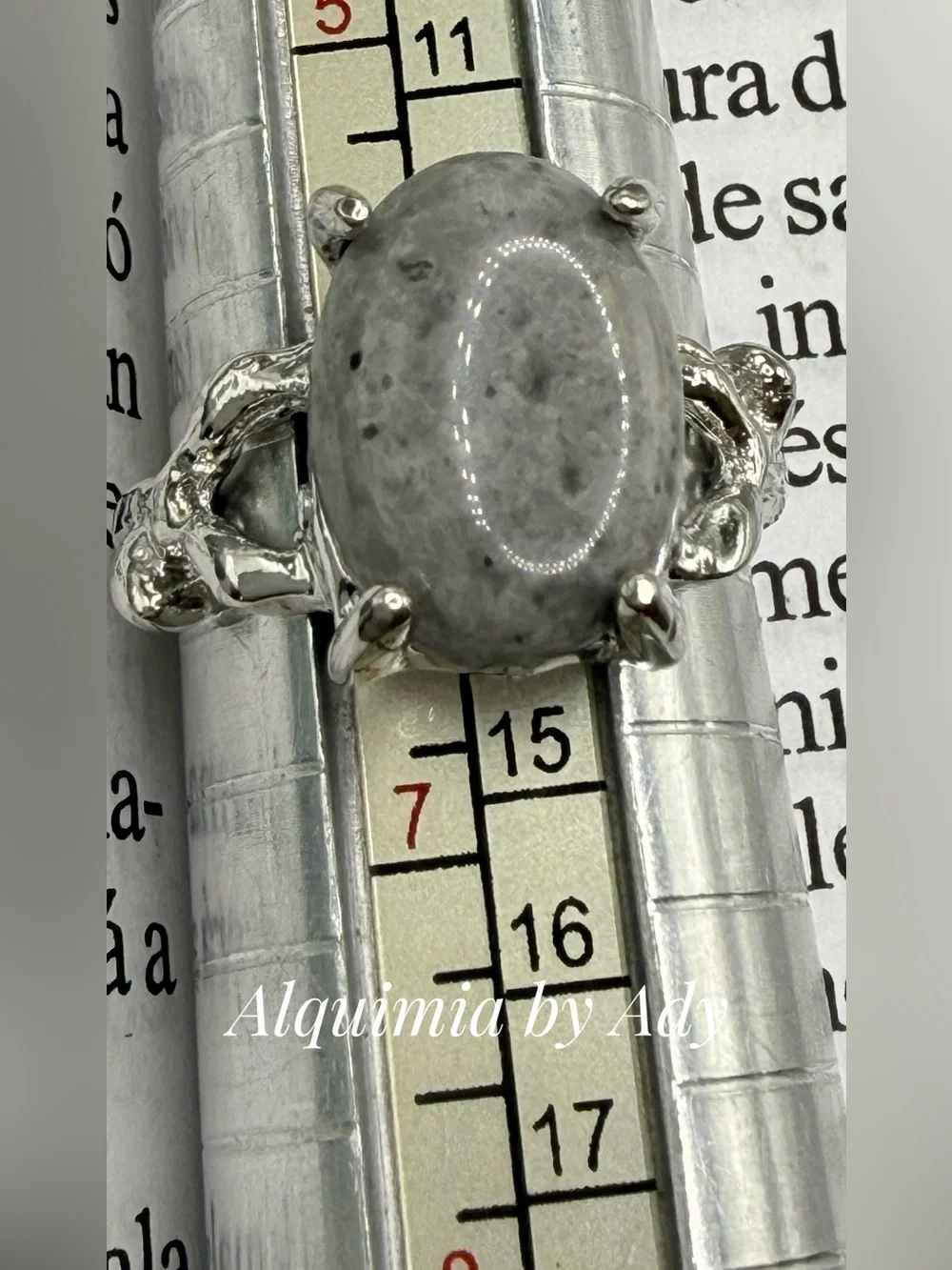 Silver Ring with White-Grey Jasper